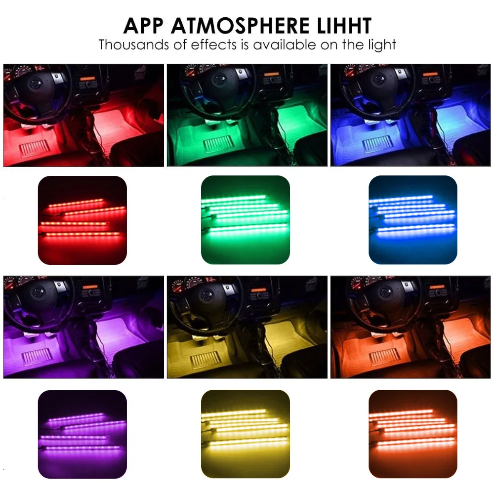 4 шт. 12 в автомобильный RGB светодиодный DRL полосы света 5050SMD автомобильное