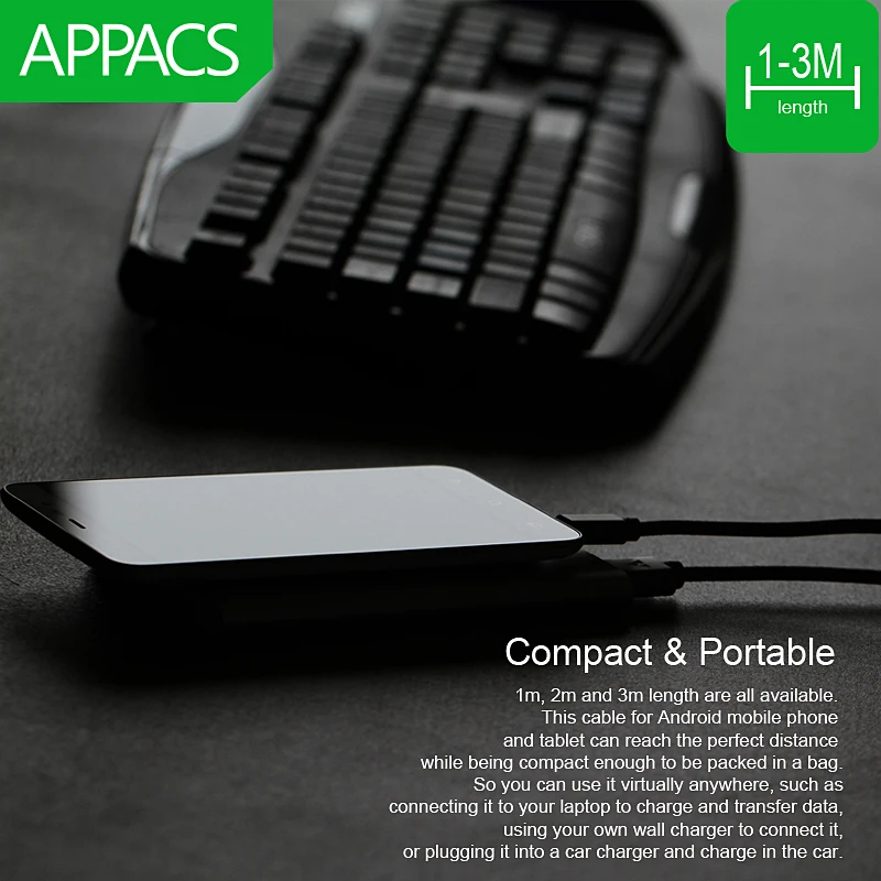 Кабель Micro USB APPACS 2.1A нейлоновый кабель для быстрой зарядки мобильного телефона