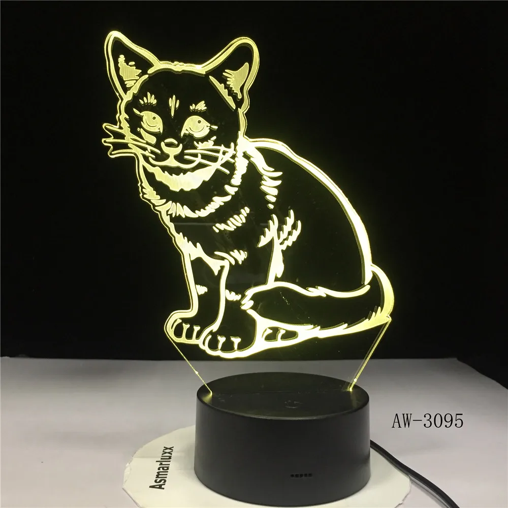 3D 3095 светодиодный ночсветильник в виде кошки с USB зарядкой декоративная лампа
