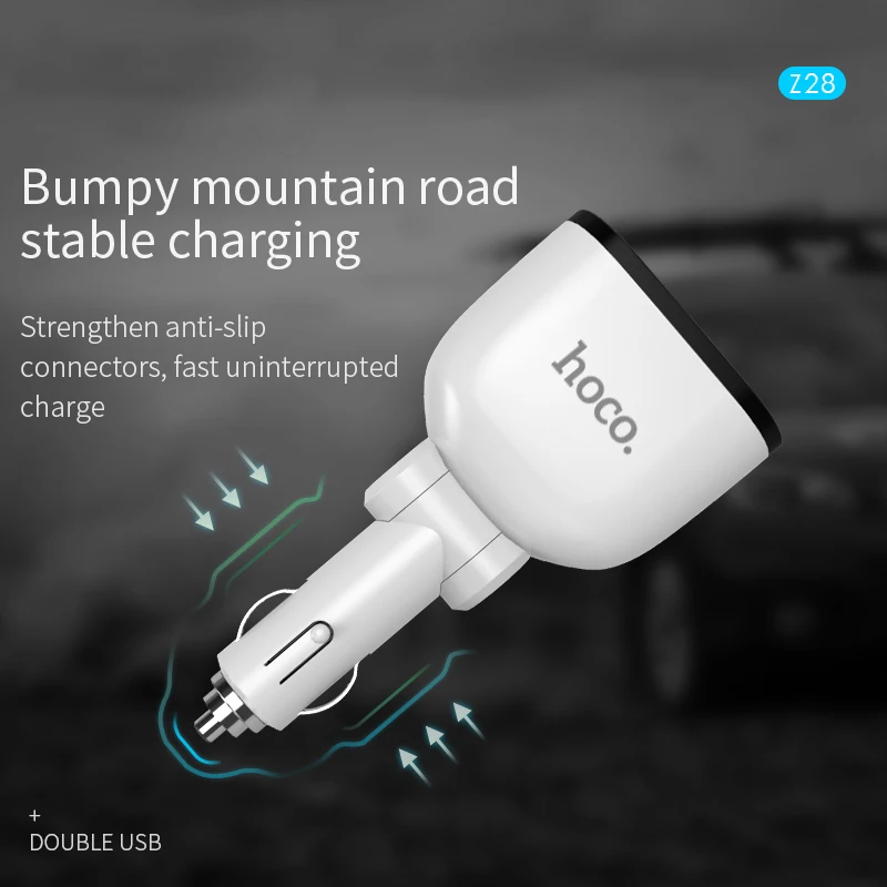 HOCO 5 V 3,1 A автомобиля Dual USB зарядное устройство с 2 автомобиля Авто прикуриватели слот быстрой зарядки дисплей Напряжение Ток для iPhone X XS 8 7 6s