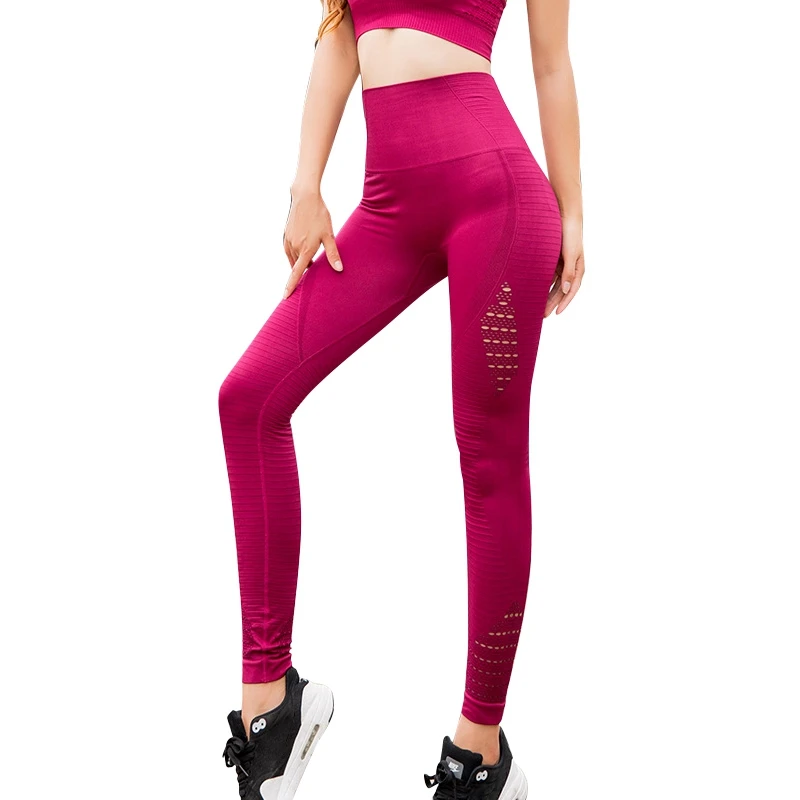 Rose red 5822 COPOZZ, для занятий спортом, йогой, штаны с Для женщин бега Спортивная стрейч Фитнес в комплекте с бесшовными леггинсами животик Управление тренажерный зал Высокая талия колготки; штаны - Цвет: Rose red 5822