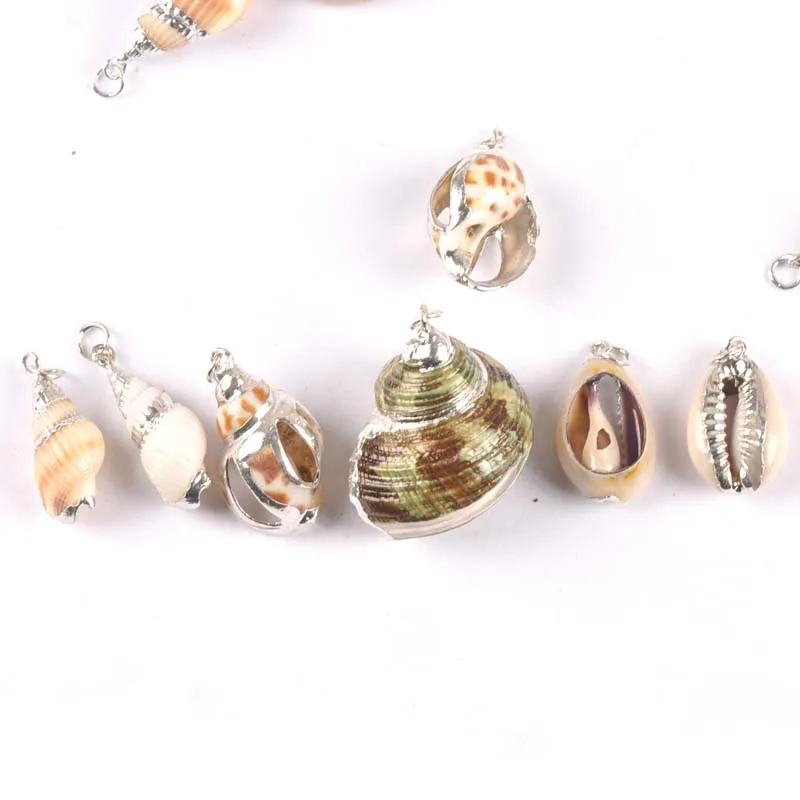 Спиральная раковина с природными отверстиями Посеребренная для подвесок ручной