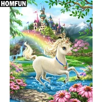 homfun diy diamond painting unicorn castle full drill square round diamond embroidery 5d cross stitch decoration home a06385