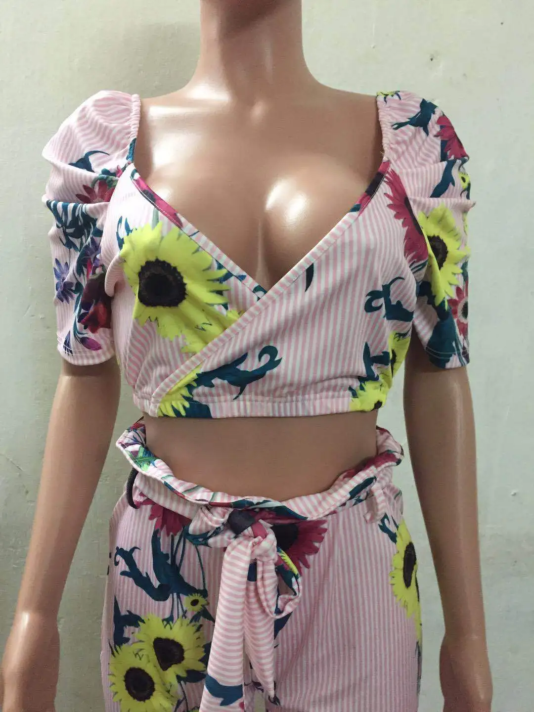 Элегантный женский летний комплект из 2 предметов сексуальный укороченный топ с