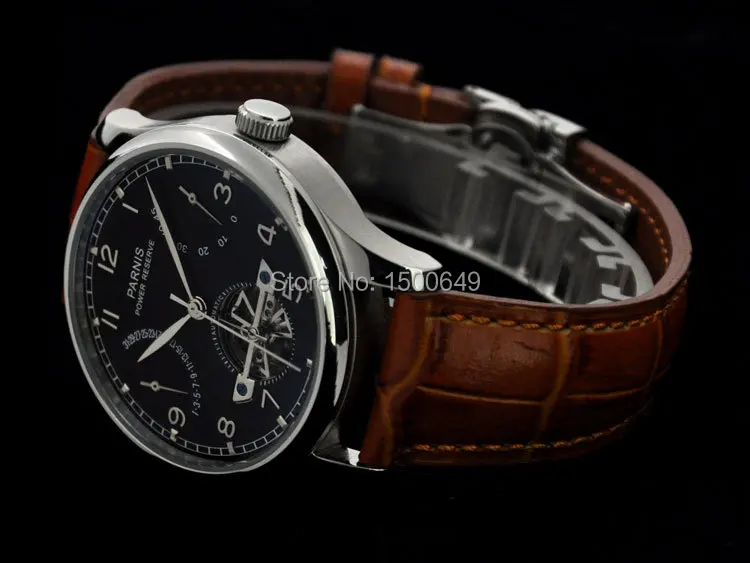 Мужские часы Parnis с черным циферблатом и автоматической пряжкой 43 мм | Наручные