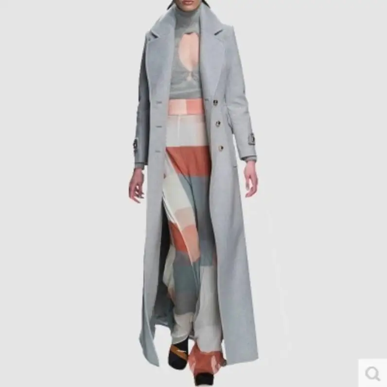 light gray Большие размеры 2XL! новое зимнее женское кашемировое длинное пальто модное Шерстяное приталенное однобортное шерстяное пальто - Цвет: light gray