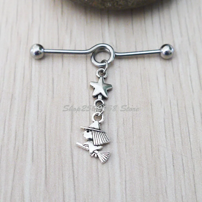 2pcs Star Industrial Barbell piercing Ear Jewelry Double Piercing Charm Belly Button Rings Women Earring Body jewelry | Украшения и