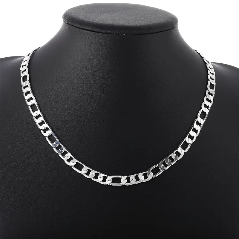 Ожерелье цепочка Фигаро мужское 8 мм 20 дюймов серебро 925 пробы|chain necklace|necklace for