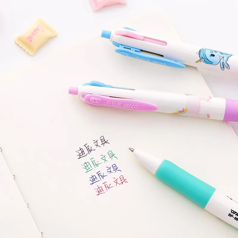 1 шт. маленькая чистая и свежая Kawaii Милая мультяшная Единорог многоцветная шариковая ручка креативная многофункциональная 4 цветная ручка