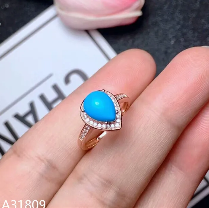 

KJJEAXCMY Fine jewelry 925 pure silver inlaid natural turquoise female ring jewelry water drop shape