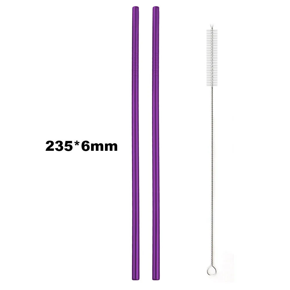 235x6mm Straight 2 шт./компл. фиолетовый 304 из нержавеющей стали, многоразовый металлическая соломинка Экстра Широкий набор смузи соломинки с кисточкой оптом - Цвет: 235x6mm Straight