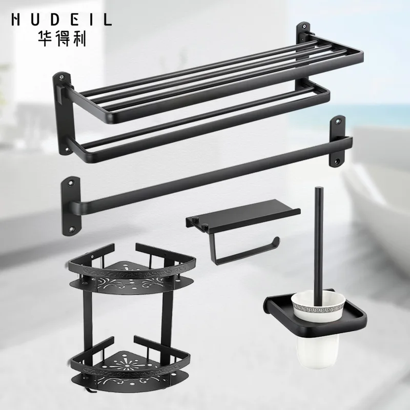 

Black Towel Rack Thickened European Towel Rack Set Bathroom Bathroom Hardware Pendant