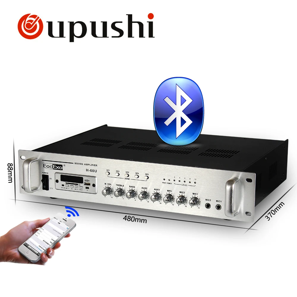 Oupushi профессиональный Bluetooth backround музыка 70/100 V PA Усилитель 5 зон 60 Вт, 120 Вт, 240 Вт MP3 музыкальный плеер с USB, sd-картой