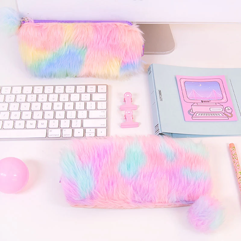 Чехол для ручек Kawaii Rainbow плюшевый пенал девочек подарок симпатичный Карандаш