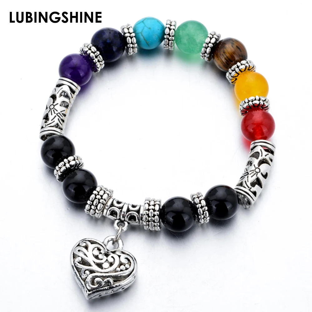 Модный браслет из сплава с подвесками в виде сердца для женщин и мужчин 7 ниток