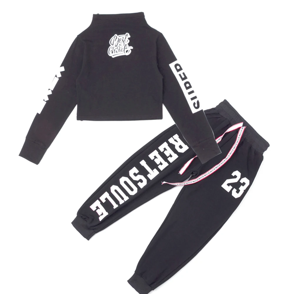 Детская одежда в стиле хип хоп костюм для танцев девочек укороченная толстовка