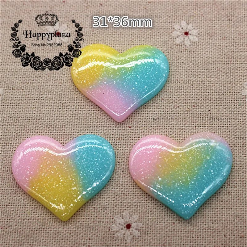 10 шт. кавайные каучуковые розовые + желтые Синие Блестящие сердца плоские с