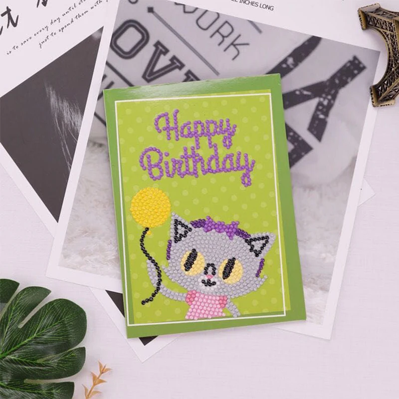 

DIY Diamond Painting Cartoon Birthday Card Diamond Embroidery Cartoon Children's Handmade Hobby Birthday Greetings Card
