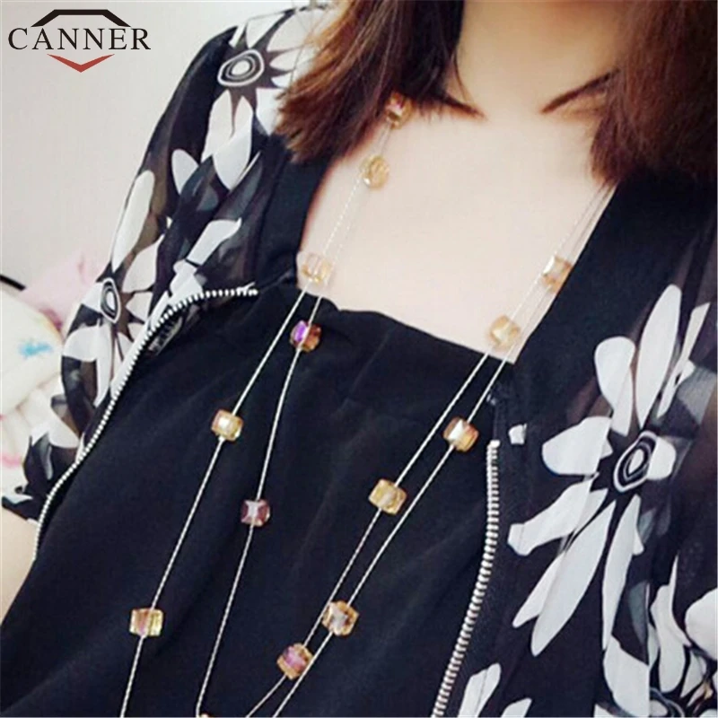 CANNER Fashion Long Layered Necklace Statement Crystal Gold Boho Pendant Women Accessories collier femme FI |