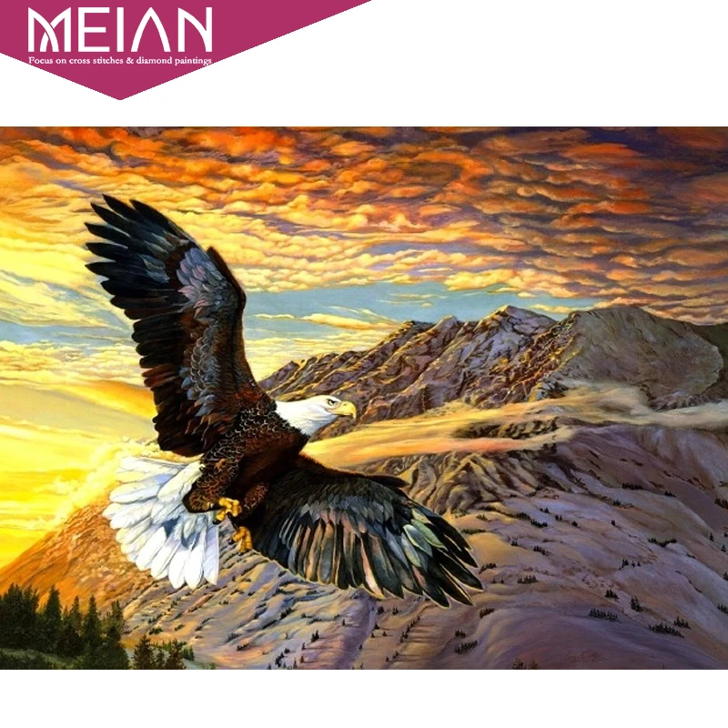 Meian 5D DIY Diamond Painting Animal Eagle Embroidery 3D Cross Stitch Needlework Mosaic Home Decor Christmas|Алмазная мозаика и