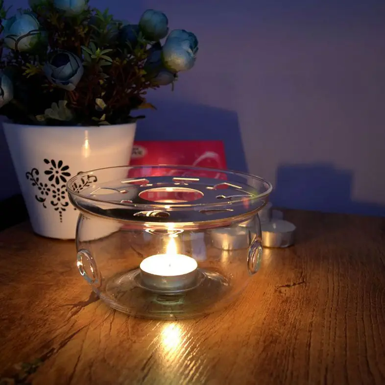 Прозрачный термостойкий стеклянный чайник подогреватель подсвечник круглой
