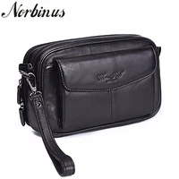 norbinus genuine leather men wallets business zipper long clutch wallets bags real skin phone case purse pouch male handy bag