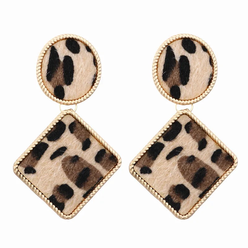 Большие леопардовые геометрические Многослойные квадратные бархатные серьги