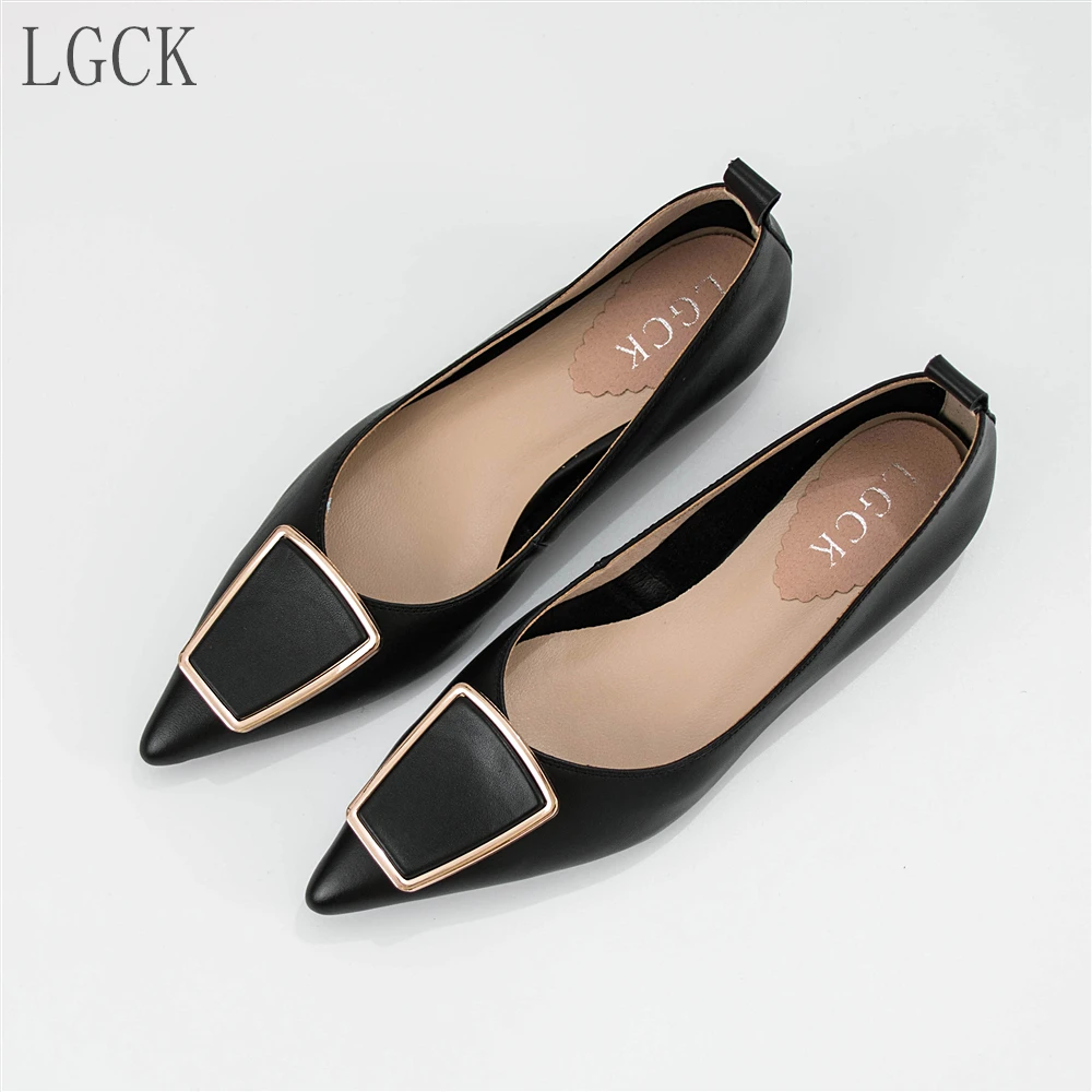 Plus Size 34-43 Genuine Leather Women Shoes Elegant Pointed Toe Flat Loafers Ballet Fashion Ladies Low Heel Party Brand Design
