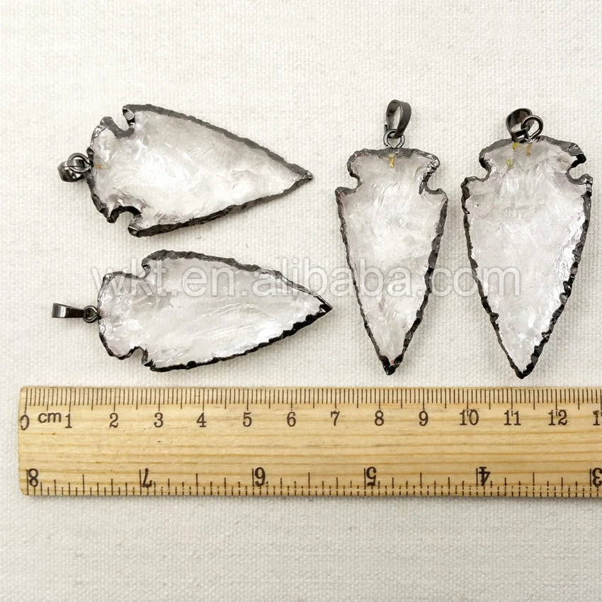 

WT-P1069 Wholesale 2" Quartz Stone Pendant Arrowhead Shape Natural Quartz with Black Gun Plated Big size Retro Arrowhead Jewelry