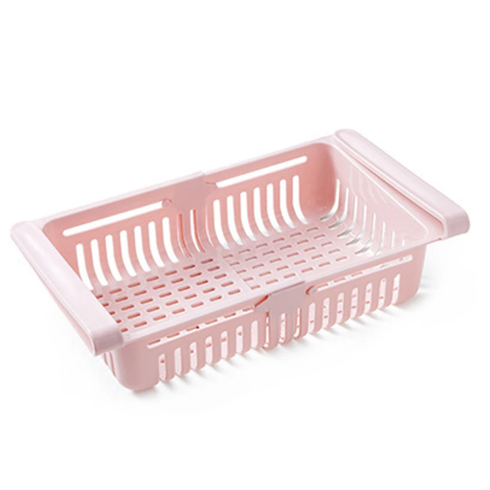 Pink 1pc Adjustable And Stretchable Fridge Organizer Fresh Spacer Layer Storage Rack Drawer Basket Refrigerator Pull-Out Drawers - Цвет: Pink