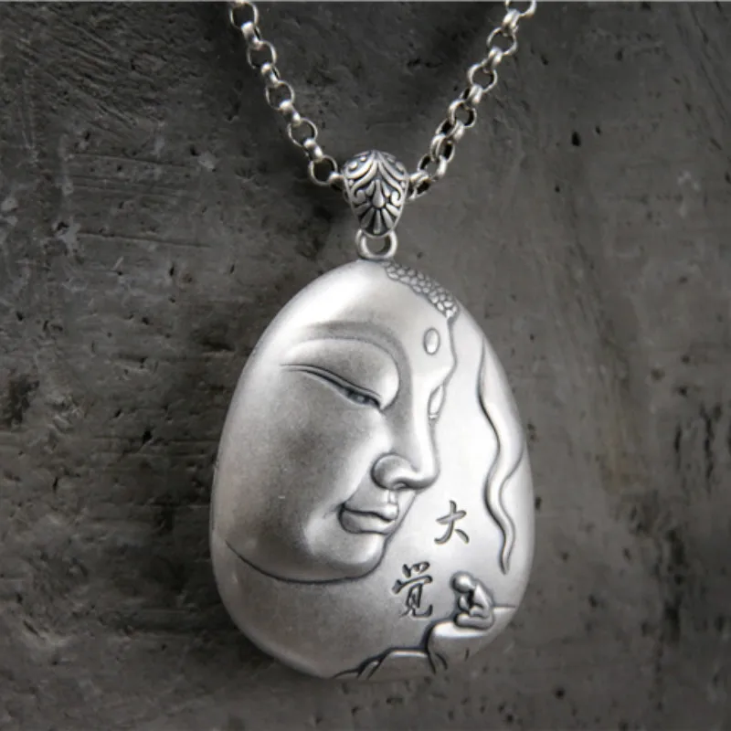 Натуральное Стерлинговое Серебро 990 пробы сердце Sutra Guanyin Ожерелье Кулон Будда