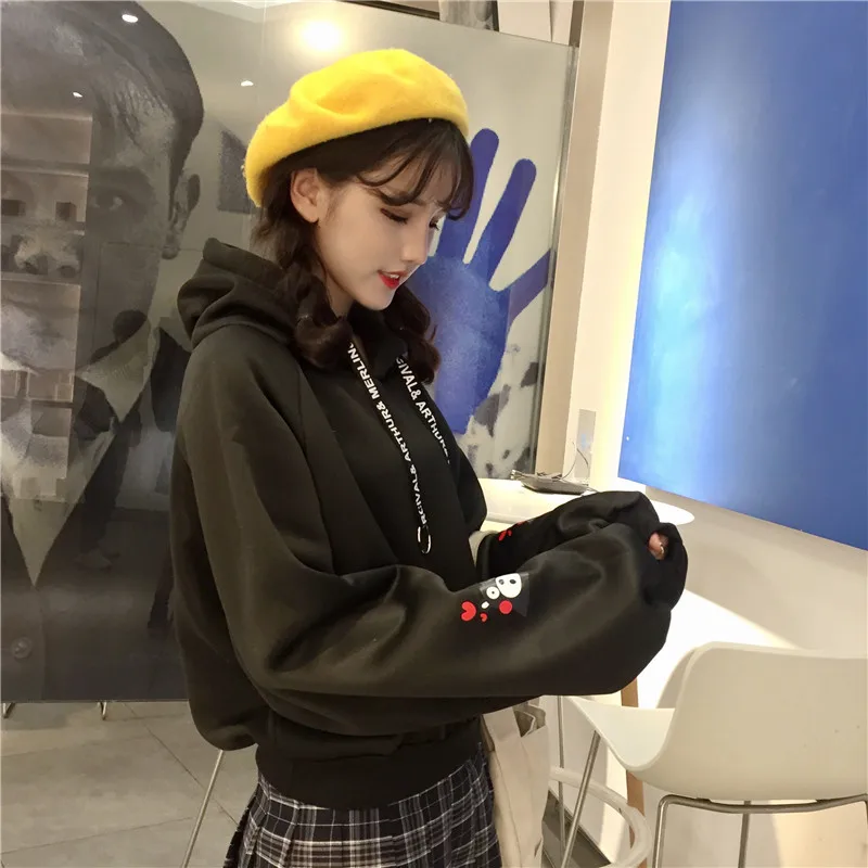 Harajuku модные бархатные женские толстовки, милый рисунок с милым медведем, толстовки для девочек, свободная толстовка с капюшоном, пуловеры с длинным рукавом