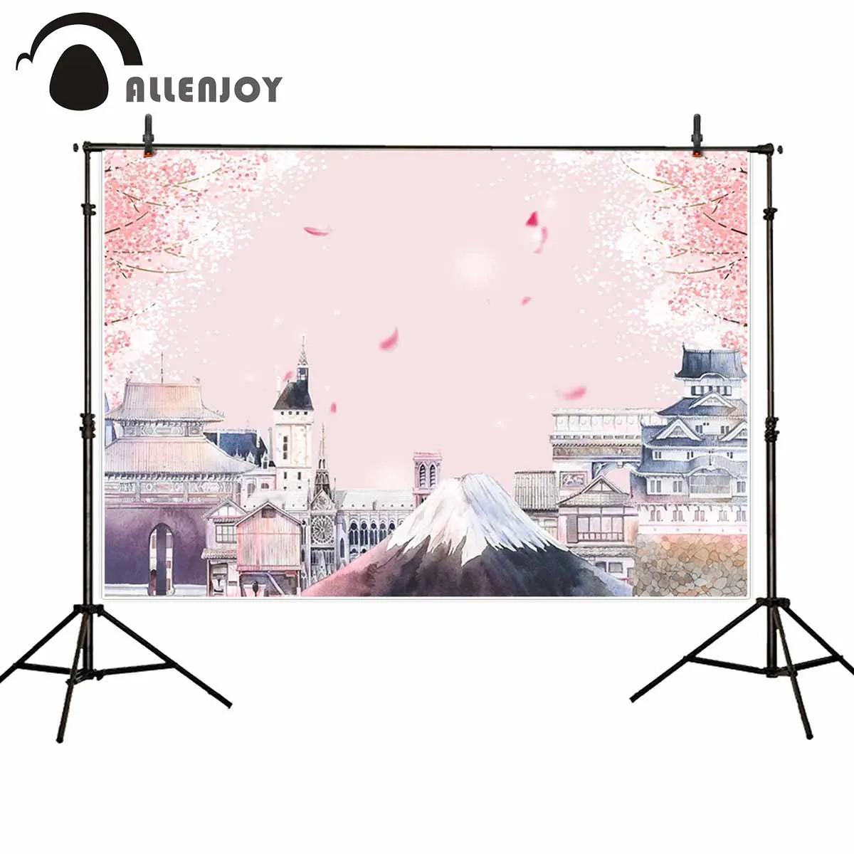 Allenjoy photography spring background Japanese style painting Mount Fuji Sakura pink backdrop photo studio photocall photophone |