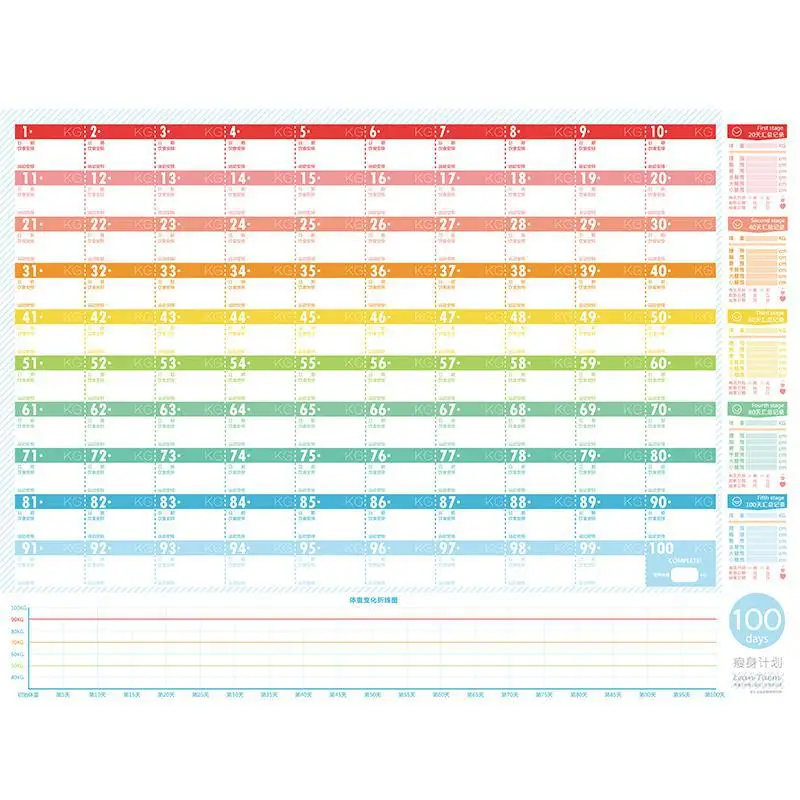 

100-day Slimming Program Table Hundred Day Schedule Calendar Weight Loss Fitness Countdown Schedule Self-discipline Statement