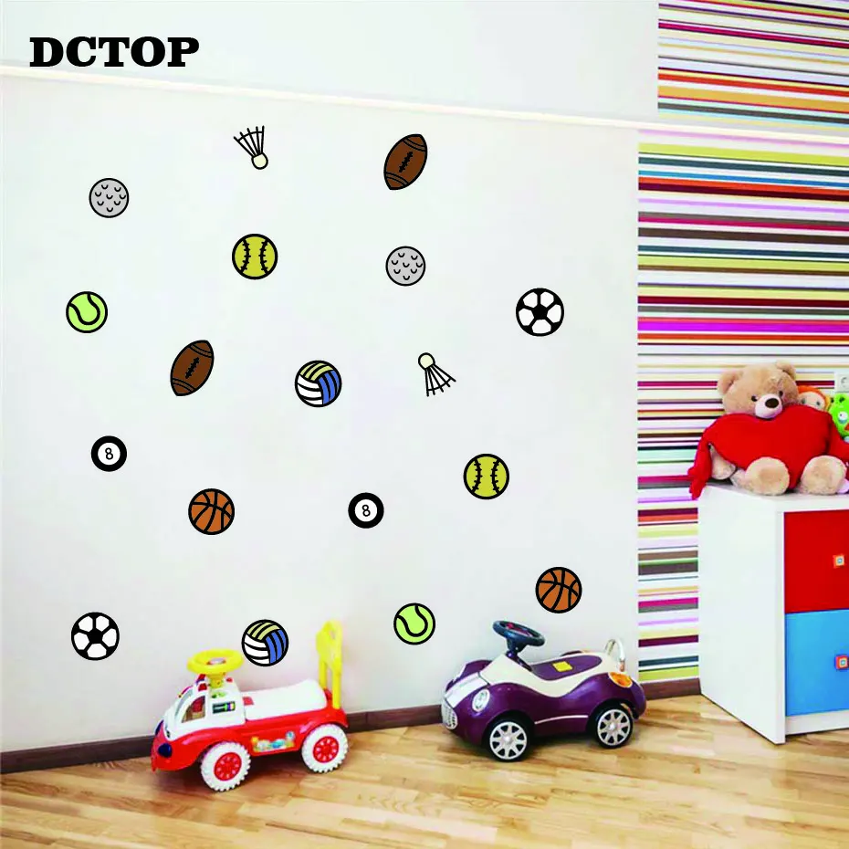 Creative Ball Sport Wall Stickers Cartoon Basketball Football Badminton DIY Vinyls Decals Home Decor for Kids Nursery Room Mural | Дом и сад