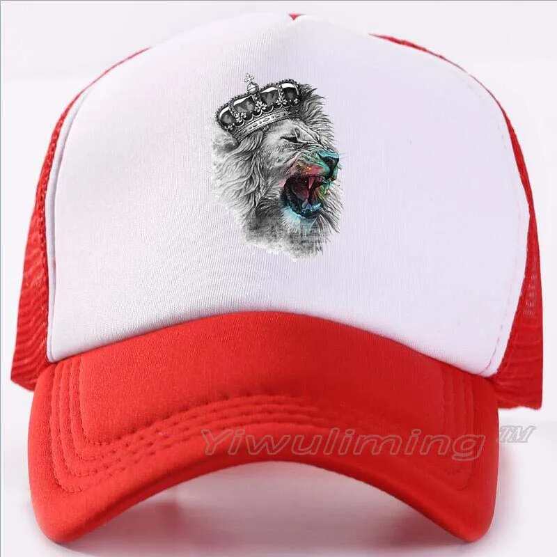 

New Summer Trucker Caps A crowned lion king Cool Summer Black Adult Cool Baseball Mesh Net Trucker Caps Hat for Men Adjustable