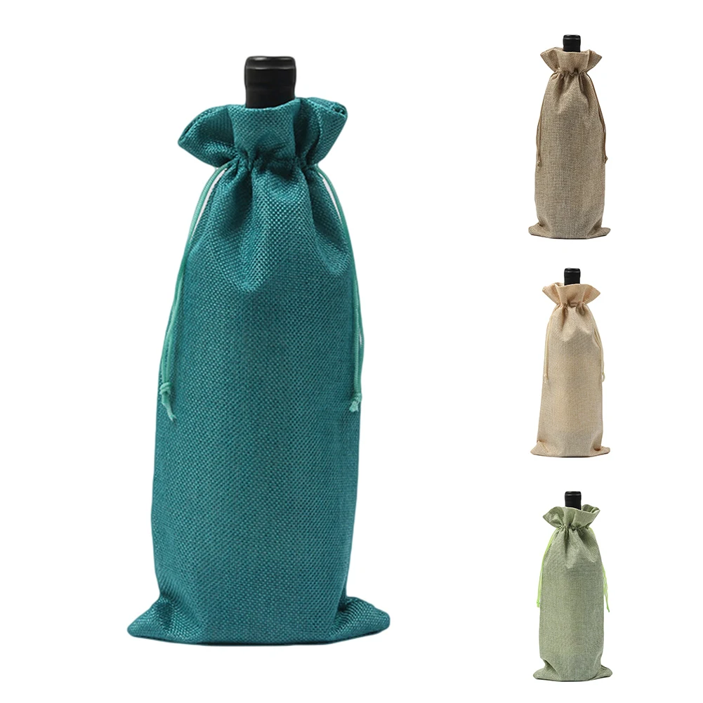 Деревенский льняной шнурок крышка бутылки вина упаковочный мешочек для свадьбы