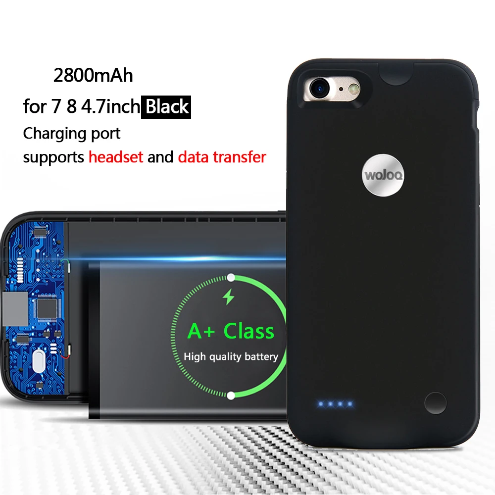 Black for 7 8 Чехол для зарядного устройства для iPhone 7 8 Plus, ультратонкий внешний аккумулятор, чехол для зарядки, расширенный внешний аккумулятор, чехол для iPhone7 2800/3600mah - Цвет: Black for 7 8