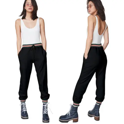 

Women Elastic Long Pants Fashion Ladies Stripes Loose Long Pencil Pant Sports Trousers Women Clothing