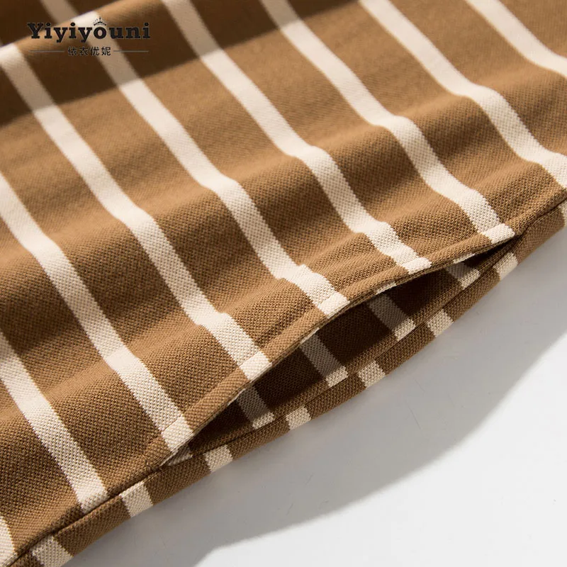 Длинное платье-рубашка женское платье в полоску с воротником поло и карманами