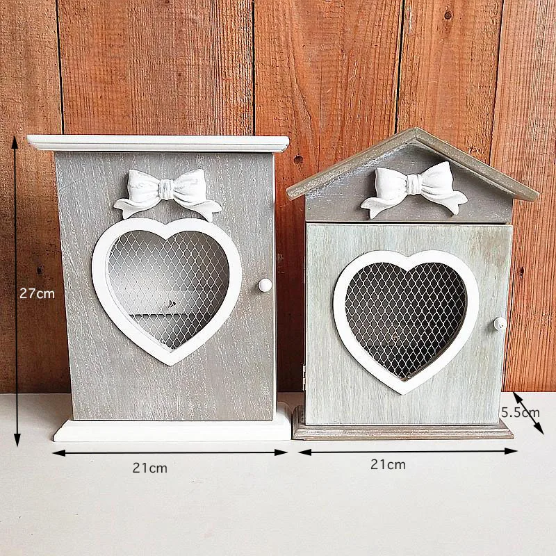 

Retro Wooden House Wall Hanging Storage Box Creative Home Porch Key Sundries Hanging Shelf Multifunction Storage Home Decoration
