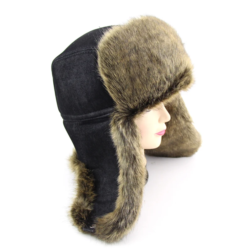 B-7138 Winter Russian Ushanka Hats Unisex Fur Skiing Hats for Men Women Cotton Layer Bomber Hats