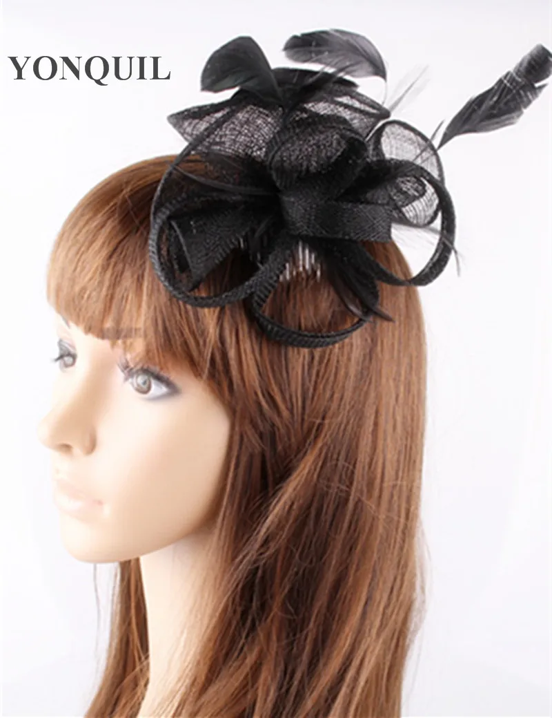 Рекламная акция элегантный перо цветы Sinamay для торжественного случая вечерние