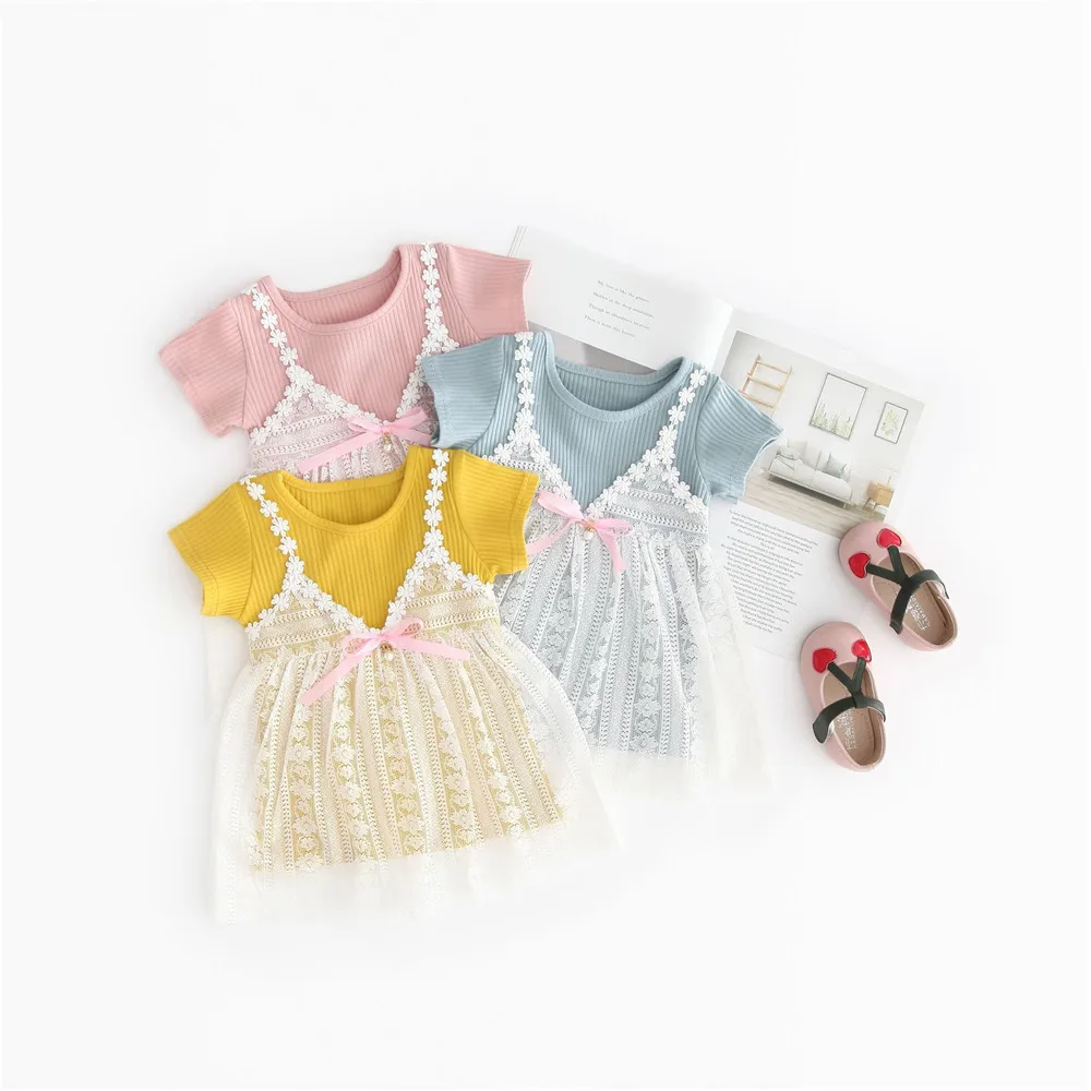

Summer Baby Girl Dress Princess Lace Cotton Short-sleeved Close-fitting Party Dresses Baby Little Girl Skirt Clothes