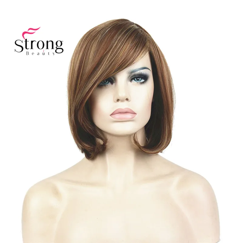 StrongBeauty короткий прямой Темно-красный выделенный Боб Стиль обметанная челка синтетический парик