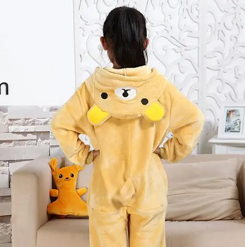 Yellow Bear Кигуруми, комбинезон, детские пижамы с изображением панды, Детские фланелевые пижамы для мальчиков и девочек на Хэллоуин, вечерние пижамы для костюмированной вечеринки, пижамы для подростков - Цвет: Yellow Bear