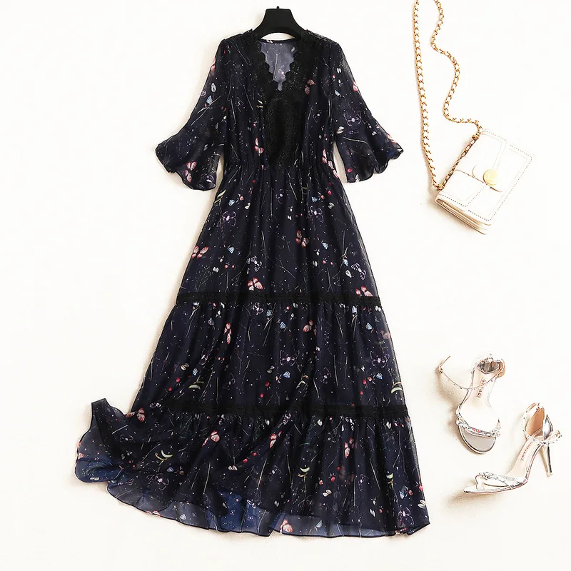 В европейском стиле модное летнее кружевное шифоновое платье с цветочным