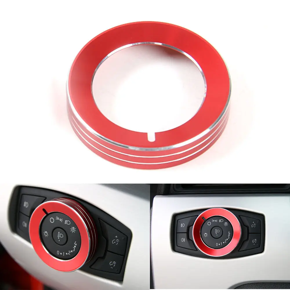 

BBQ@FUKA Car Headlight Knob Switch Ring Cover Trim Red/Black/Blue Car Styling Fit For Ford Mustang F150 2015 2016