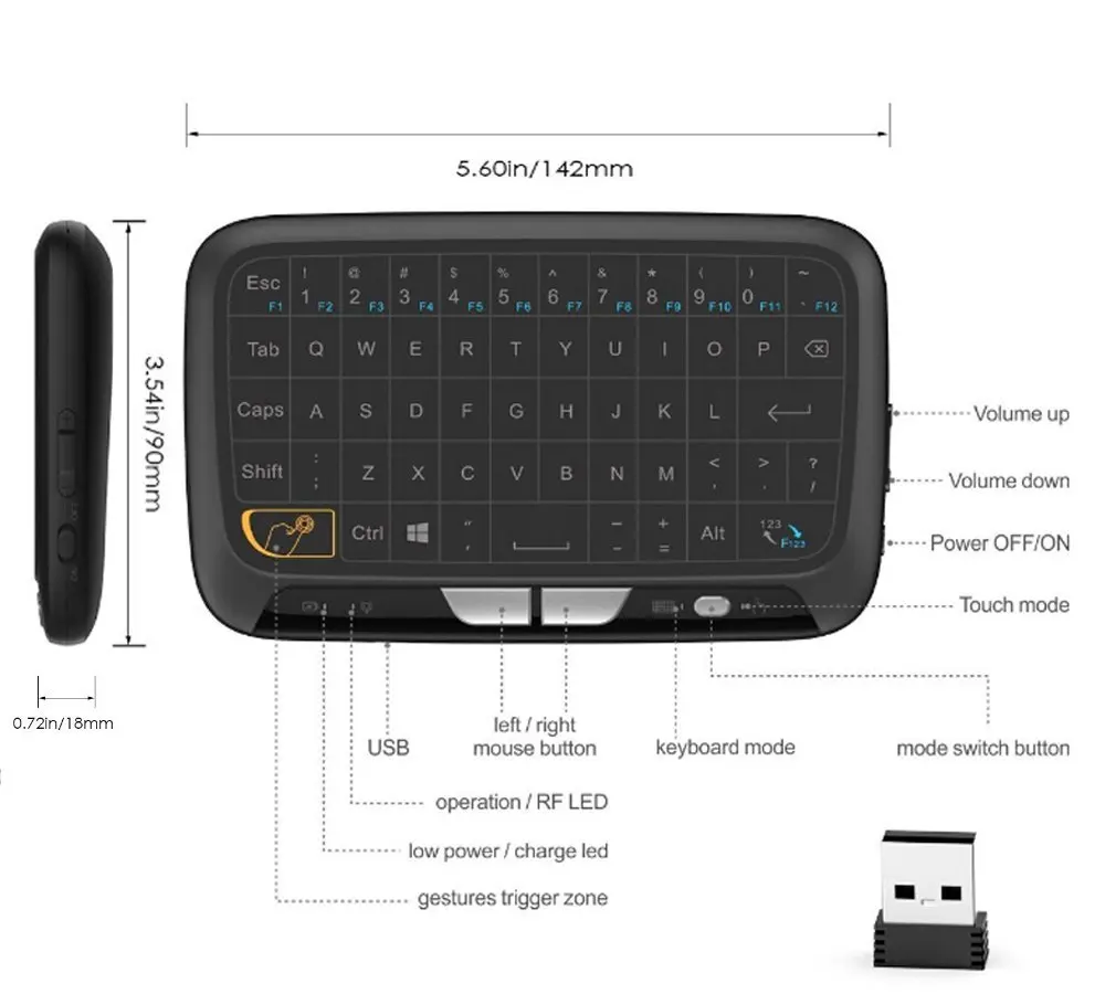 Полная сенсорная мини беспроводная клавиатура 2 4 ГГц игровая воздушная мышь для