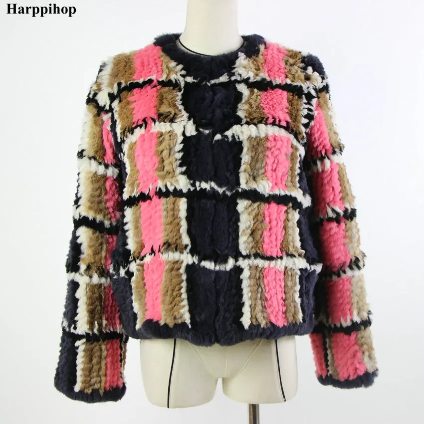new genuine rabbit fur coat real fur knitted knit jacket womens winter warm plus size customized fur out wear*harppihop